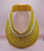 Cowrie Shell Woven Palm Leaf Visor – Handmade Straw Sun Hat with Elastic Band | Black, Blue, Green, or Yellow Hats La Vie Bien Cowrie Shell Woven Palm Leaf Visor – Handmade Straw Sun Hat with Elastic Band | Black, Blue, Green, or Yellow