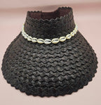 Cowrie Shell Woven Palm Leaf Visor – Handmade Straw Sun Hat with Elastic Band | Black, Blue, Green, or Yellow Hats La Vie Bien Cowrie Shell Woven Palm Leaf Visor – Handmade Straw Sun Hat with Elastic Band | Black, Blue, Green, or Yellow