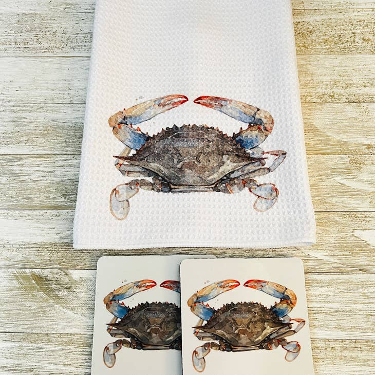 Crab Towel and Coasters Kitchen Accessories La Vie Bien Crab Towel and Coasters