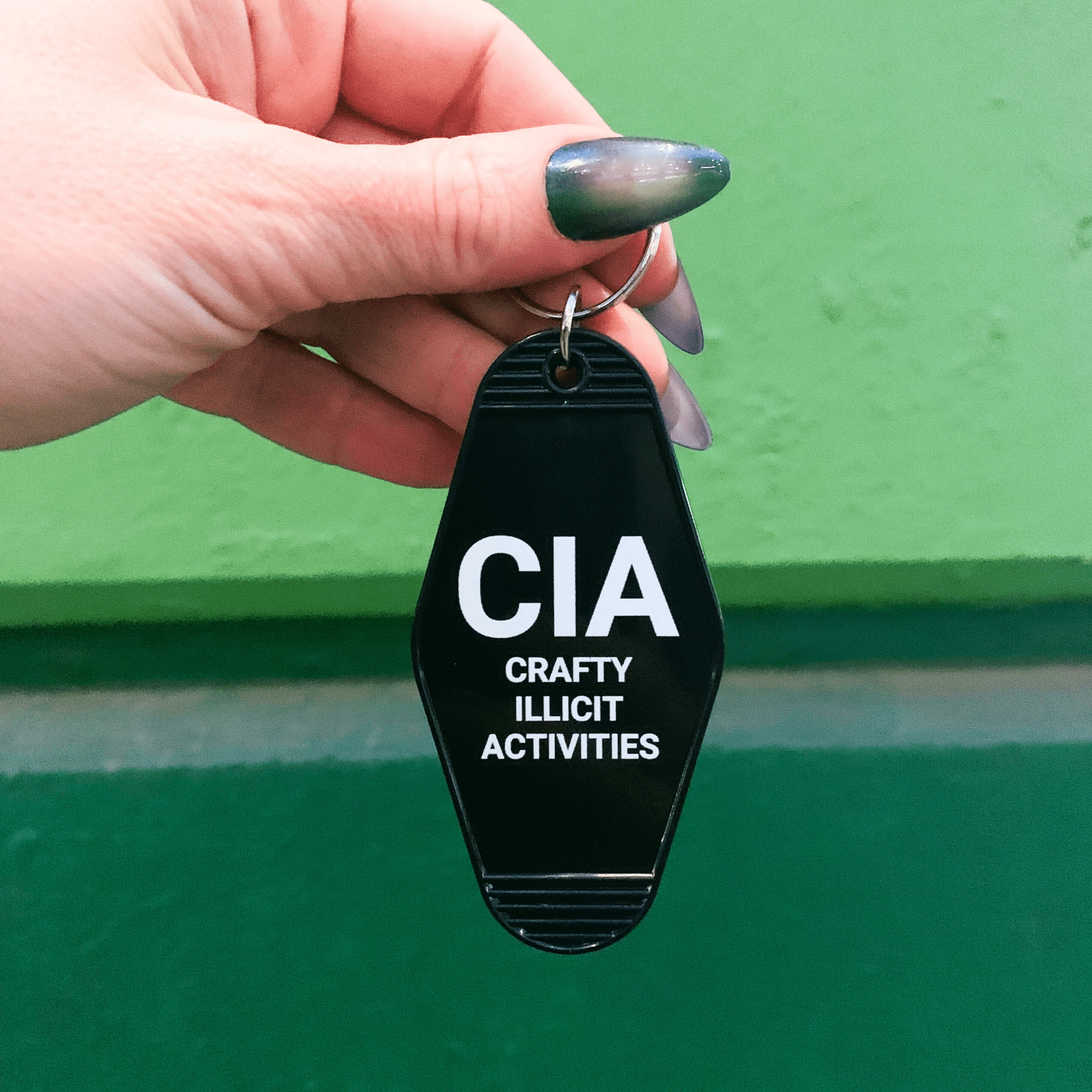 Crafty Illicit Activities Motel Style Keychain in Black Keychains La Vie Bien Crafty Illicit Activities Motel Style Keychain in Black