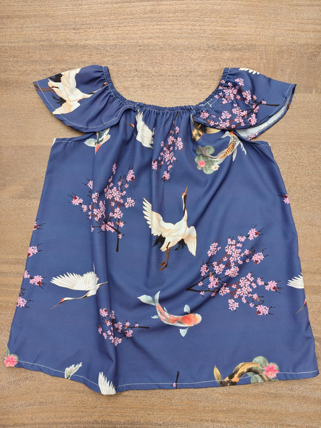 Cranes, Koi and Cherry Blossoms Women's Off The Shoulder Top "Sakura Dreams" - For summer date nights Blouse La Vie Bien Cranes, Koi and Cherry Blossoms Women's Off The Shoulder Top "Sakura Dreams" - For summer date nights