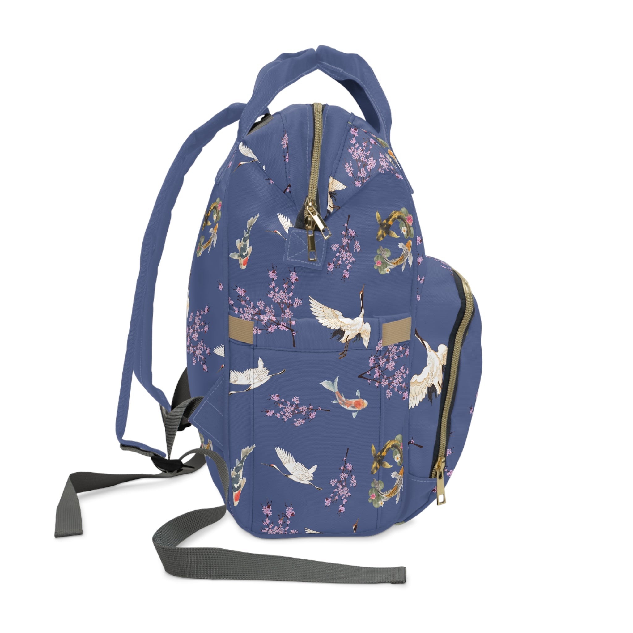 Cranes, Koi fish, and Cherry Blossoms Diaper Backpack - Japanese nature inspired diaper bag La Vie Bien Cranes, Koi fish, and Cherry Blossoms Diaper Backpack - Japanese nature inspired