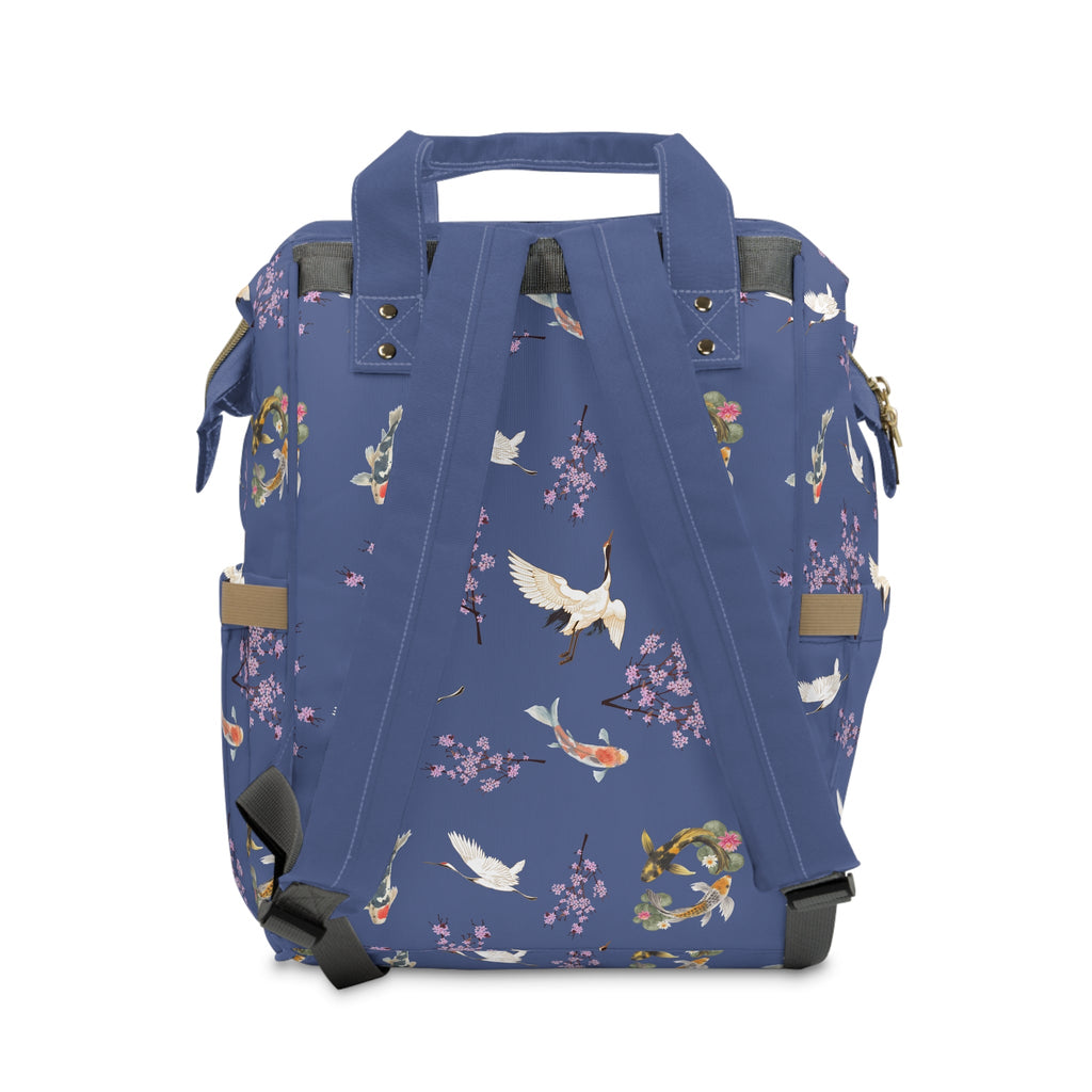 Cranes, Koi fish, and Cherry Blossoms Diaper Backpack - Japanese nature inspired diaper bag La Vie Bien Cranes, Koi fish, and Cherry Blossoms Diaper Backpack - Japanese nature inspired
