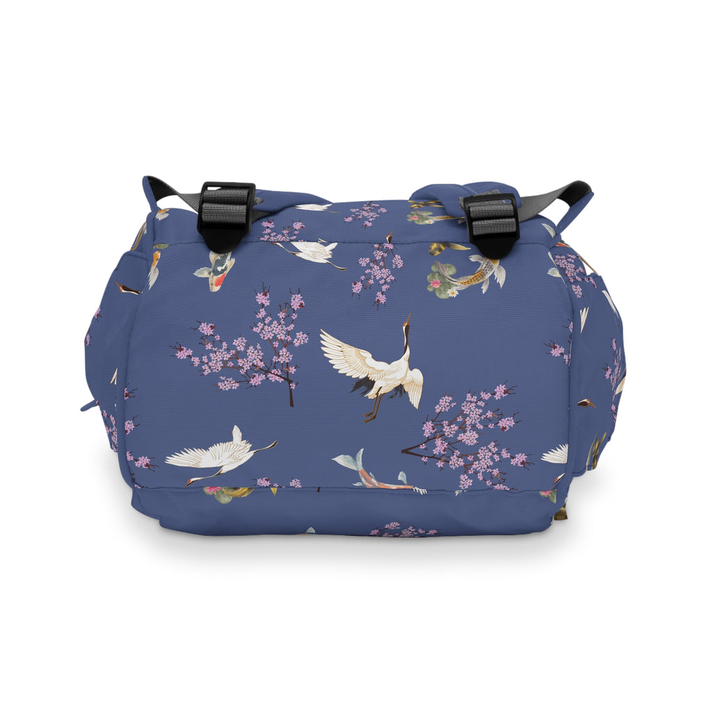 Cranes, Koi fish, and Cherry Blossoms Diaper Backpack - Japanese nature inspired diaper bag La Vie Bien Cranes, Koi fish, and Cherry Blossoms Diaper Backpack - Japanese nature inspired