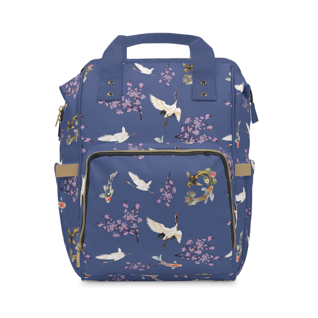 Cranes, Koi fish, and Cherry Blossoms Diaper Backpack - Japanese nature inspired diaper bag La Vie Bien Cranes, Koi fish, and Cherry Blossoms Diaper Backpack - Japanese nature inspired