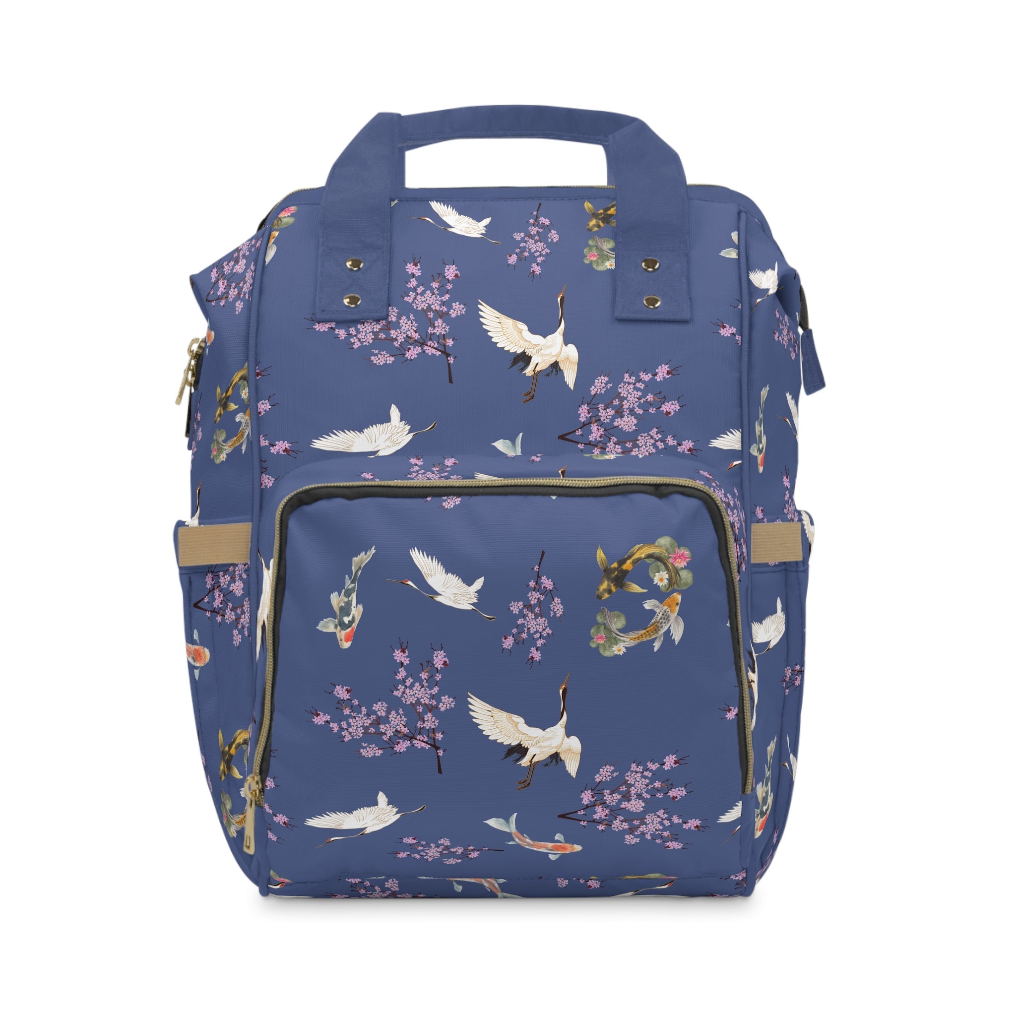 Cranes, Koi fish, and Cherry Blossoms Diaper Backpack - Japanese nature inspired diaper bag La Vie Bien Cranes, Koi fish, and Cherry Blossoms Diaper Backpack - Japanese nature inspired