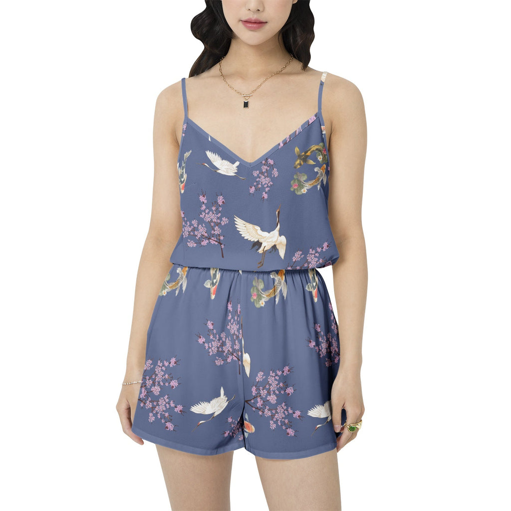 Cranes, koi fish, and Cherry Blossoms "Sakura Dreams" 2-piece Cami Top and Short Pajama Set Two-pieces La Vie Bien Cranes, koi fish, and Cherry Blossoms "Sakura Dreams" 2-piece Cami Top and Short Pajama Set