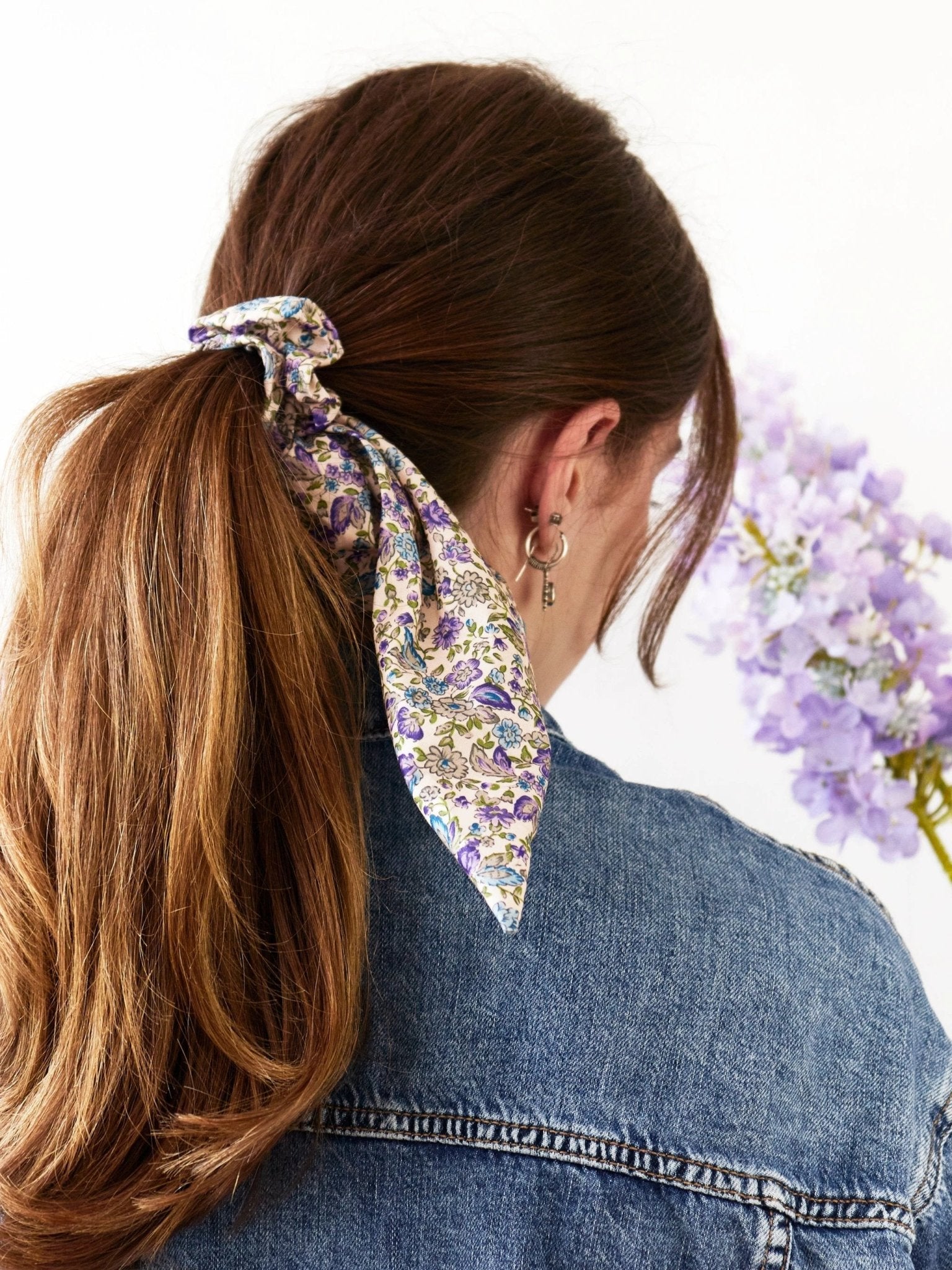 Cream Floral Scarf Scrunchie by Ash & Rose