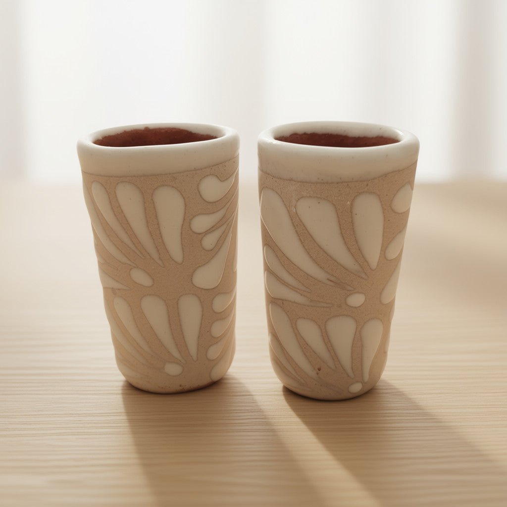 Cream Talavera Shot Glass | Handmade Mexican Ceramic Mexican Shot Glass La Vie Bien Cream Talavera Shot Glass | Handmade Mexican Ceramic