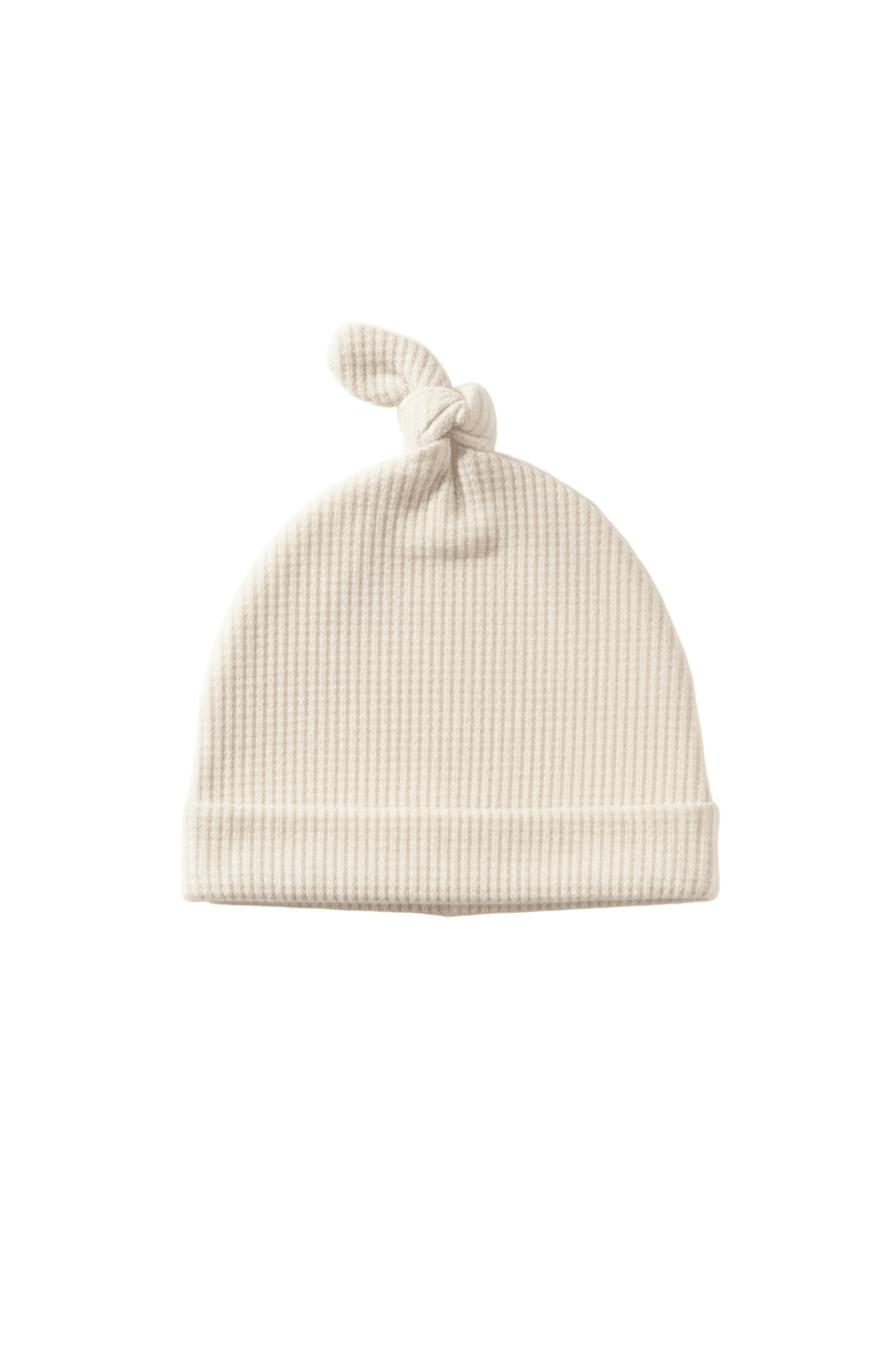 Cream Waffle Knit Newborn Baby Knot Hat La Vie Bien Cream Waffle Knit Newborn Baby Knot Hat