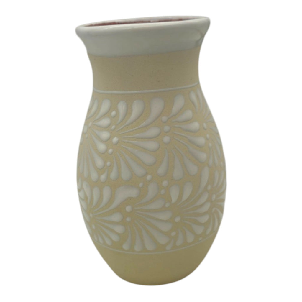 Cream & White Talavera Vase | Handmade Floral Pottery Talavera Planter La Vie Bien Cream & White Talavera Vase | Handmade Floral Pottery