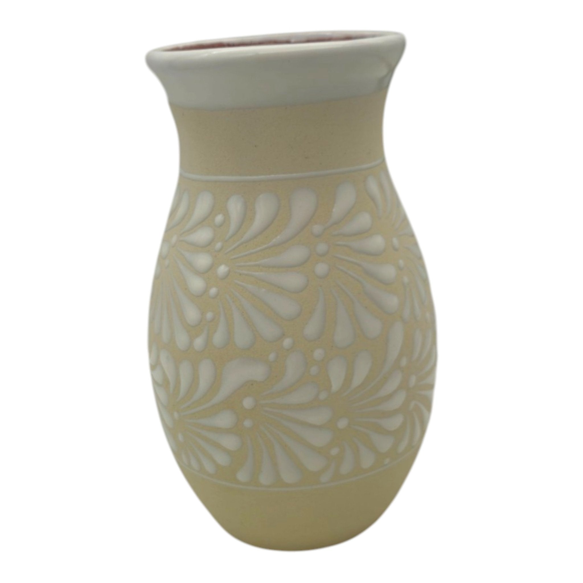 Cream & White Talavera Vase | Handmade Floral Pottery Talavera Planter La Vie Bien Cream & White Talavera Vase | Handmade Floral Pottery