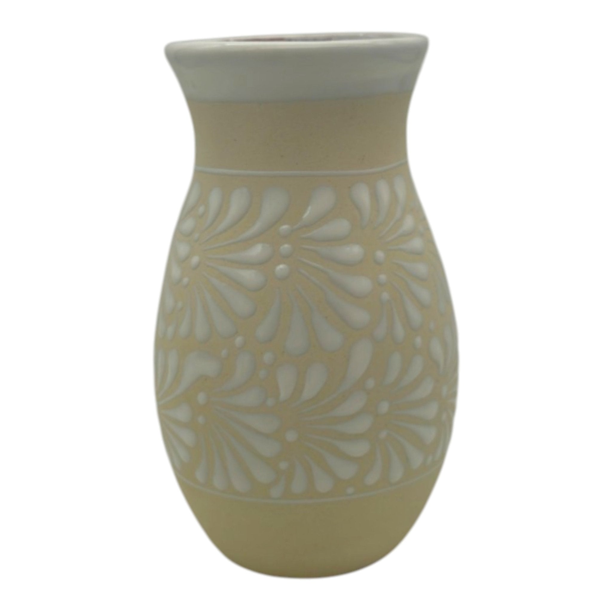 Cream & White Talavera Vase | Handmade Floral Pottery Talavera Planter La Vie Bien Cream & White Talavera Vase | Handmade Floral Pottery