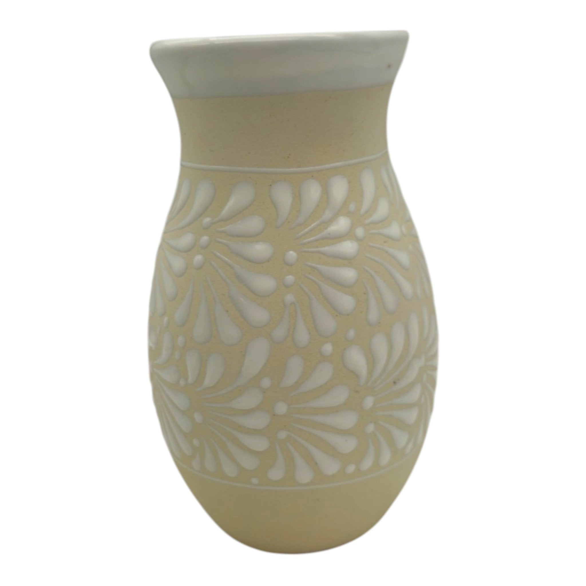 Cream & White Talavera Vase | Handmade Floral Pottery Talavera Planter La Vie Bien Cream & White Talavera Vase | Handmade Floral Pottery