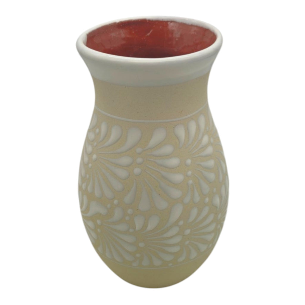 Cream & White Talavera Vase | Handmade Floral Pottery Talavera Planter La Vie Bien Cream & White Talavera Vase | Handmade Floral Pottery