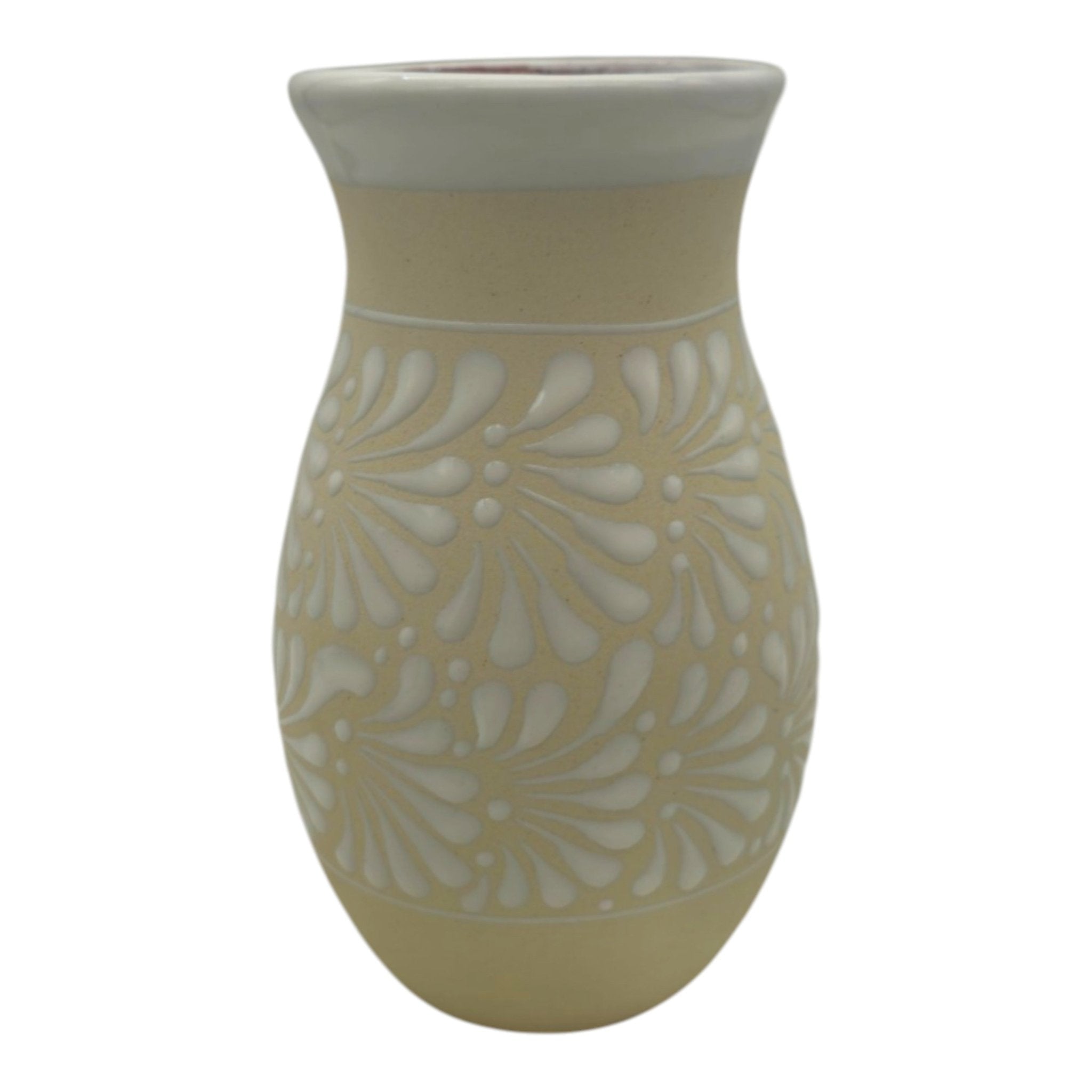 Cream & White Talavera Vase | Handmade Floral Pottery Talavera Planter La Vie Bien Cream & White Talavera Vase | Handmade Floral Pottery