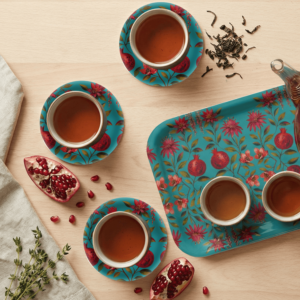 Crimson Garden Decorative Birchwood Tray - Mini Round - Set of 2 La Vie Bien Crimson Garden Decorative Birchwood Tray - Mini Round - Set of 2