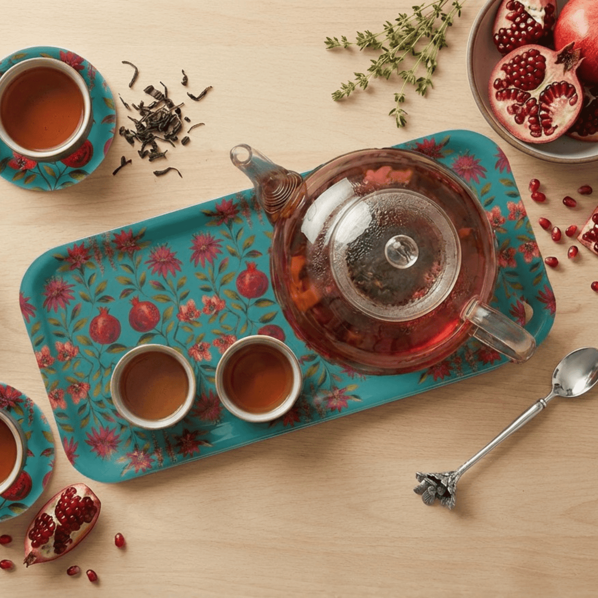 Crimson Garden Narrow Birchwood Small Decorative Tray Kitchen & Dining La Vie Bien Crimson Garden Narrow Birchwood Small Decorative Tray