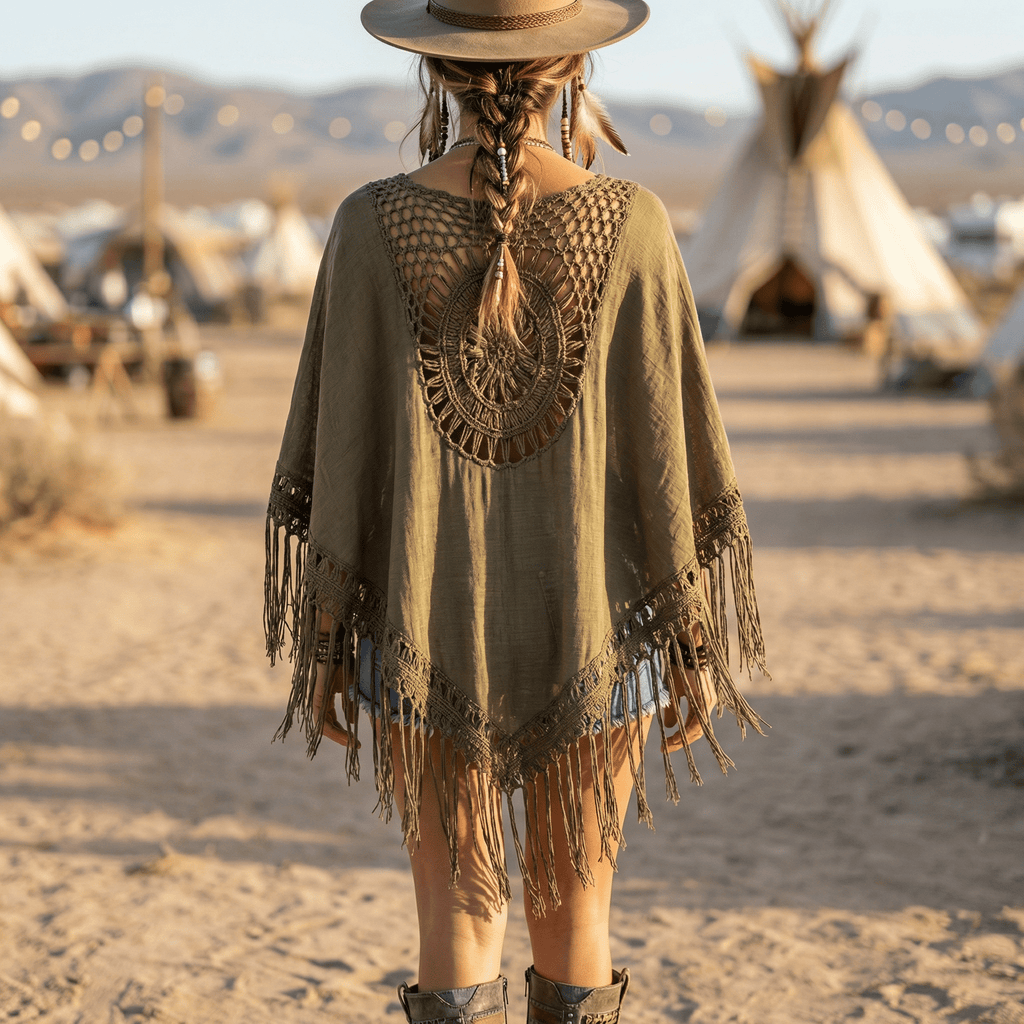 Crochet Back Tasseled Kimono | Bohemian Theme Cardigan Beachwear Cover - up Kimono La Vie Bien Crochet Back Tasseled Kimono | Bohemian Theme Cardigan Beachwear Cover - up