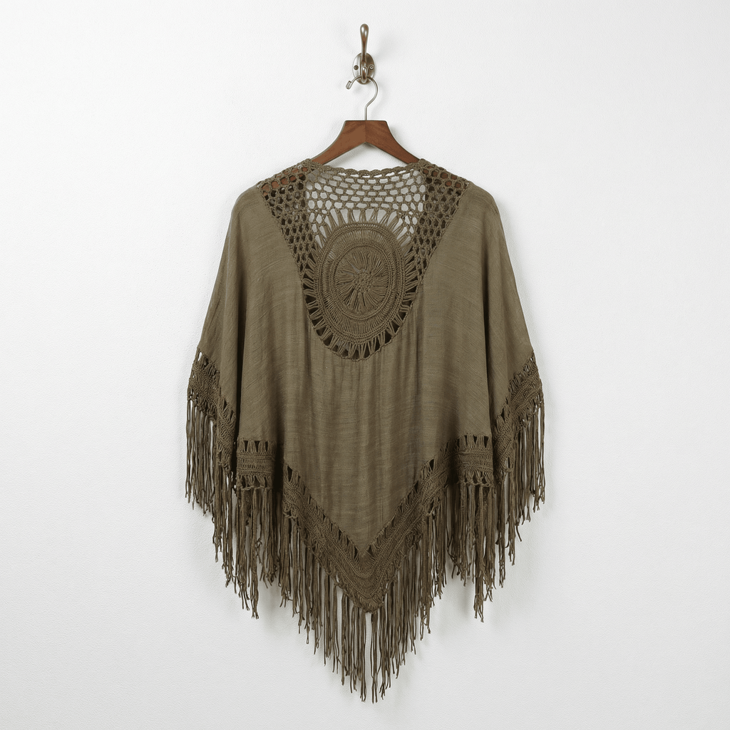 Crochet Back Tasseled Kimono | Bohemian Theme Cardigan Beachwear Cover - up Kimono La Vie Bien Crochet Back Tasseled Kimono | Bohemian Theme Cardigan Beachwear Cover - up