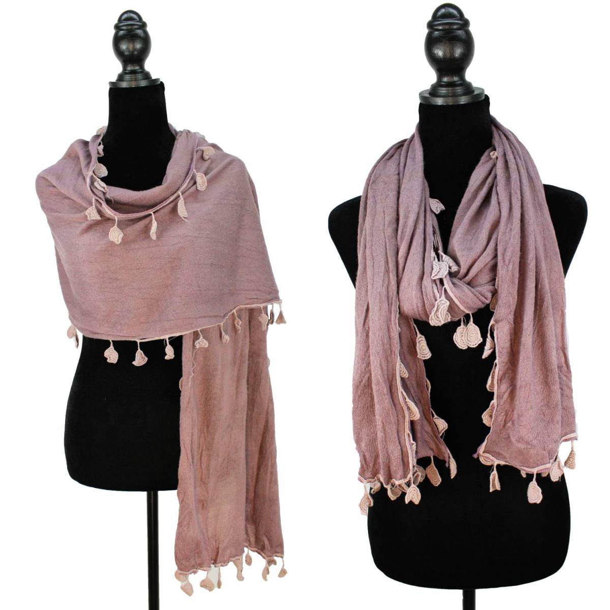 Crochet Coins Lace Tassels Oblong Scarf Shawl La Vie Bien Crochet Coins Lace Tassels Oblong Scarf Shawl