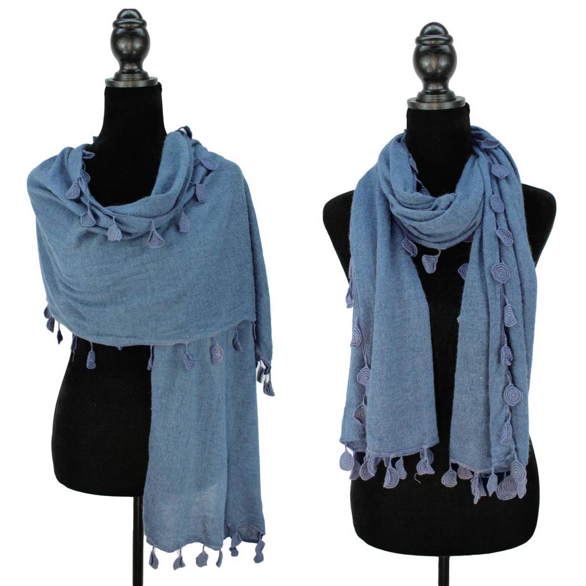 Crochet Coins Lace Tassels Oblong Scarf Shawl La Vie Bien Crochet Coins Lace Tassels Oblong Scarf Shawl