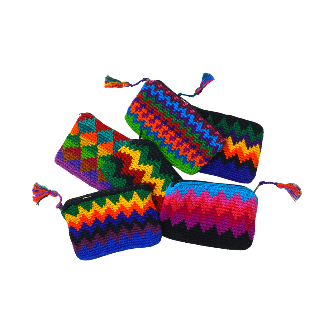Crochet Multicolor Coin Purse with Tassel - Guatemala Coin Purses La Vie Bien Crochet Multicolor Coin Purse with Tassel - Guatemala
