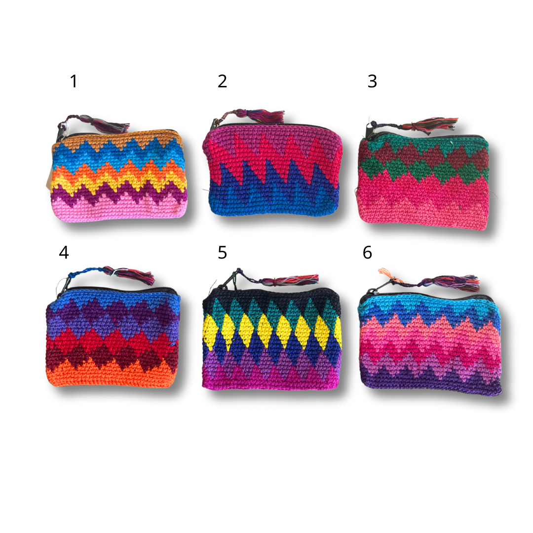 Crochet Multicolor Coin Purse with Tassel - Guatemala Coin Purses La Vie Bien Crochet Multicolor Coin Purse with Tassel - Guatemala