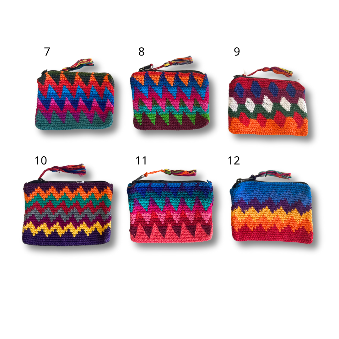 Crochet Multicolor Coin Purse with Tassel - Guatemala Coin Purses La Vie Bien Crochet Multicolor Coin Purse with Tassel - Guatemala
