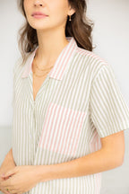 Cropped Button Down - High Waisted Color Block Shorties PAJAMAS La Vie Bien Cropped Button Down - High Waisted Color Block Shorties