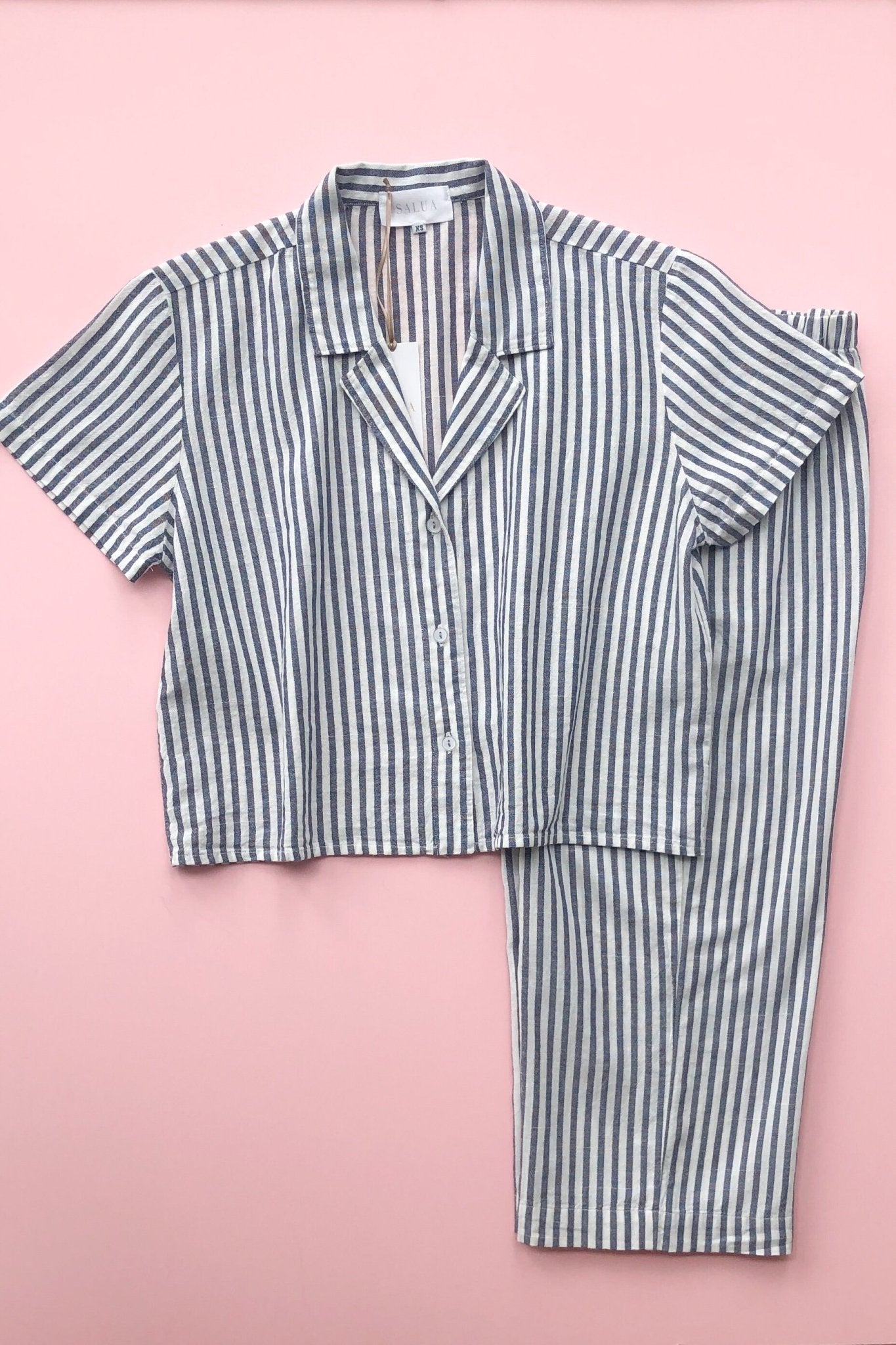 Cropped Button Down-High Waisted Striped Capri PAJAMAS La Vie Bien Cropped Button Down-High Waisted Striped Capri