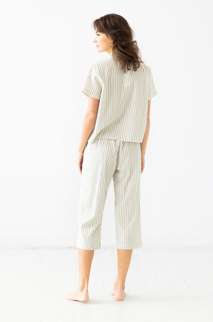 Cropped Button Down-High Waisted Striped Capri PAJAMAS La Vie Bien Cropped Button Down-High Waisted Striped Capri