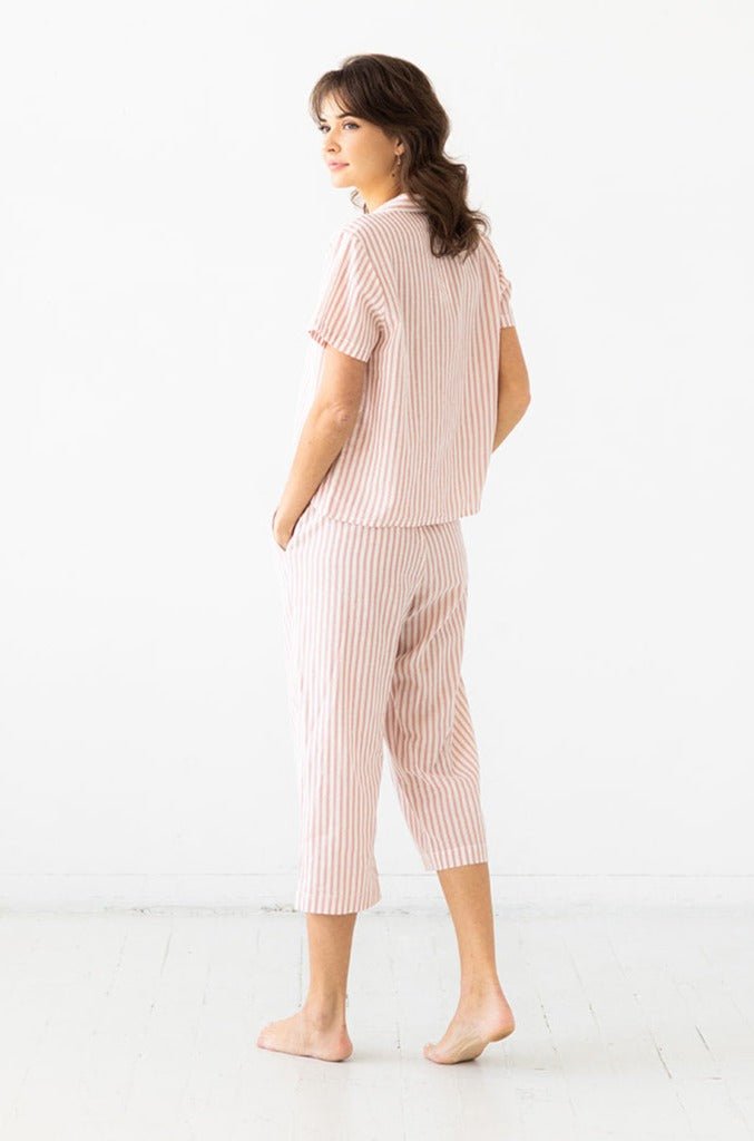Cropped Button Down-High Waisted Striped Capri PAJAMAS La Vie Bien Cropped Button Down-High Waisted Striped Capri
