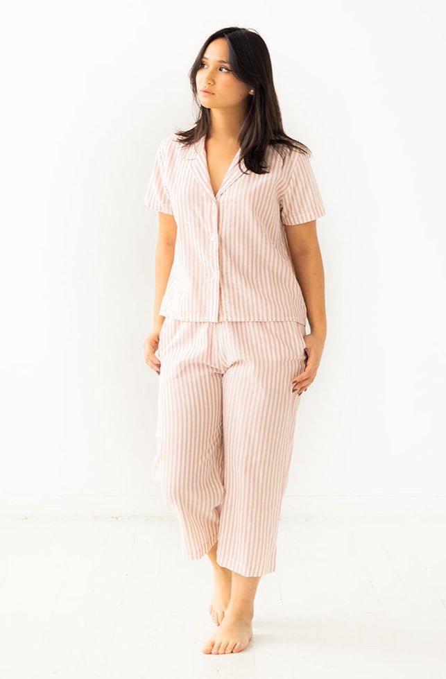 Cropped Button Down-High Waisted Striped Capri PAJAMAS La Vie Bien Cropped Button Down-High Waisted Striped Capri