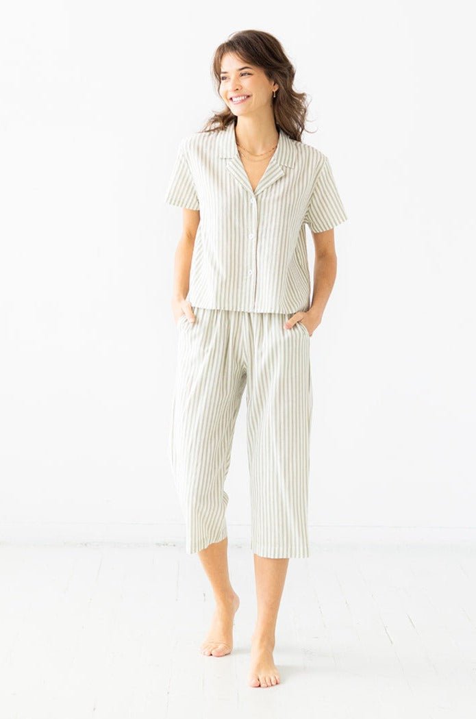 Cropped Button Down-High Waisted Striped Capri PAJAMAS La Vie Bien Cropped Button Down-High Waisted Striped Capri