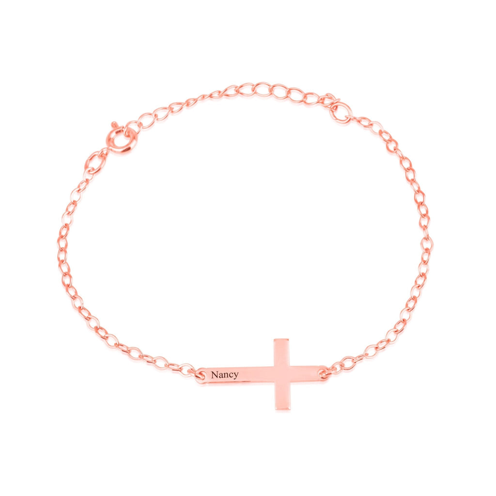Cross Bracelet With Engraved Name