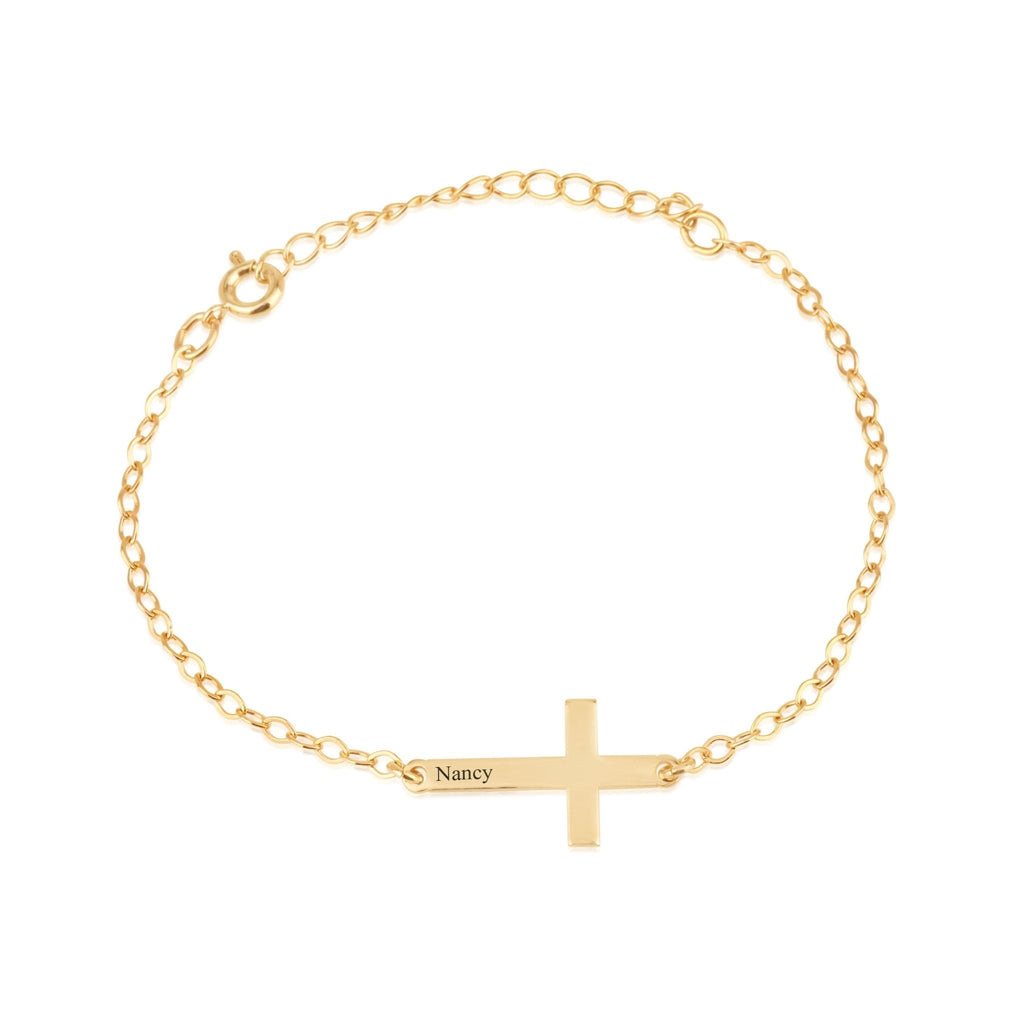 Cross Bracelet With Engraved Name La Vie Bien Cross Bracelet With Engraved Name