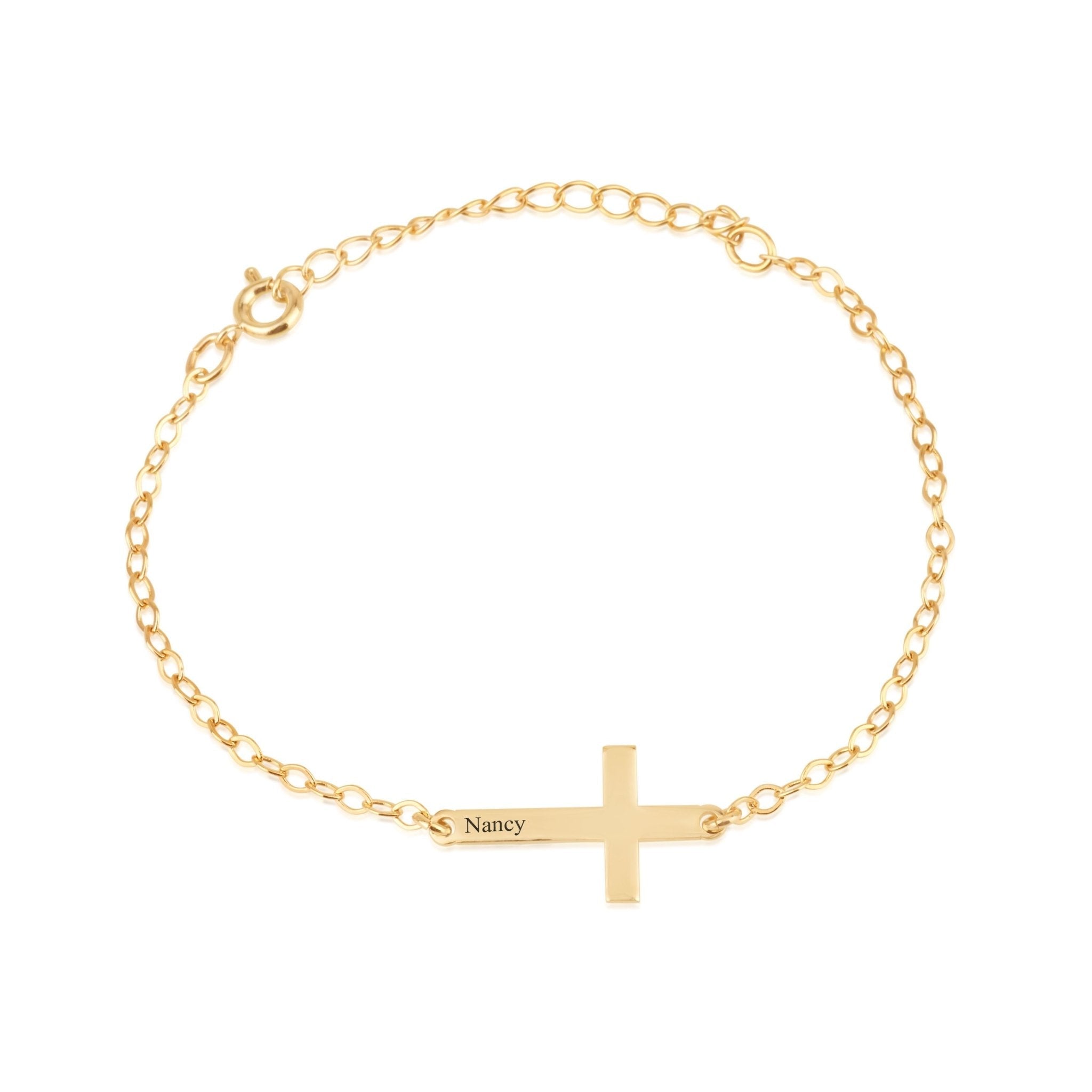 Cross Bracelet With Engraved Name La Vie Bien Cross Bracelet With Engraved Name