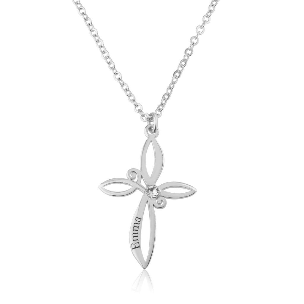 Cross Engraved Name And Birthstone La Vie Bien Cross Engraved Name And Birthstone