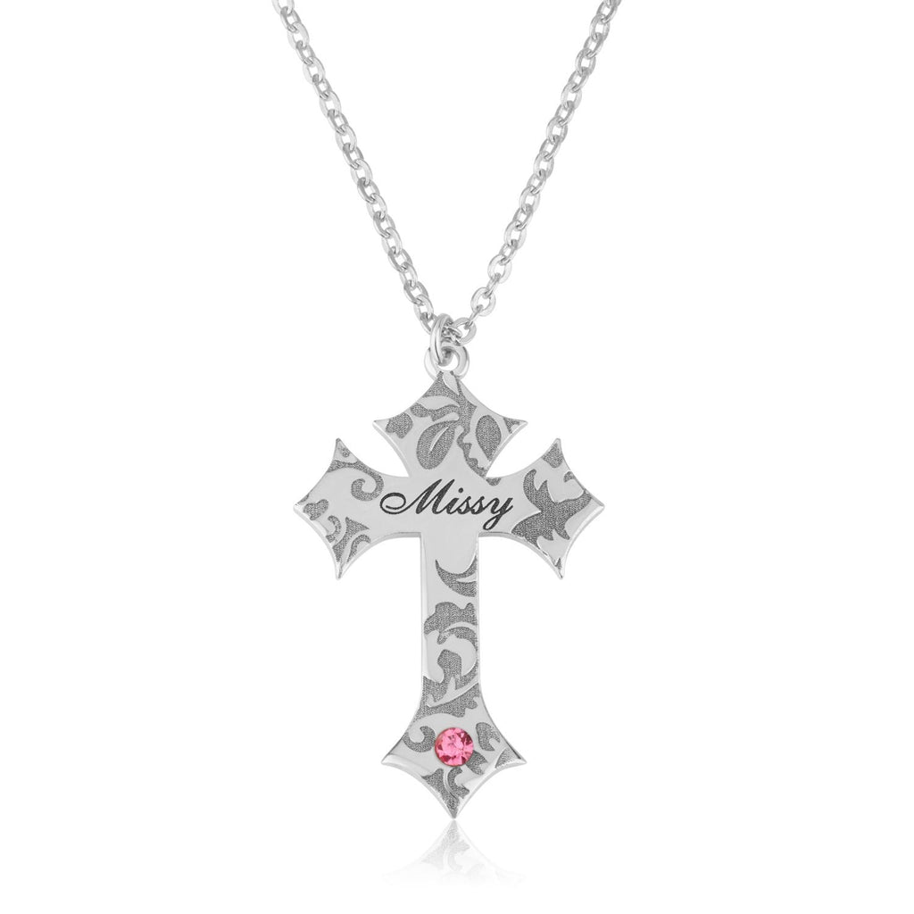 Cross Necklace With Engraved Name And Birthstone La Vie Bien Cross Necklace With Engraved Name And Birthstone