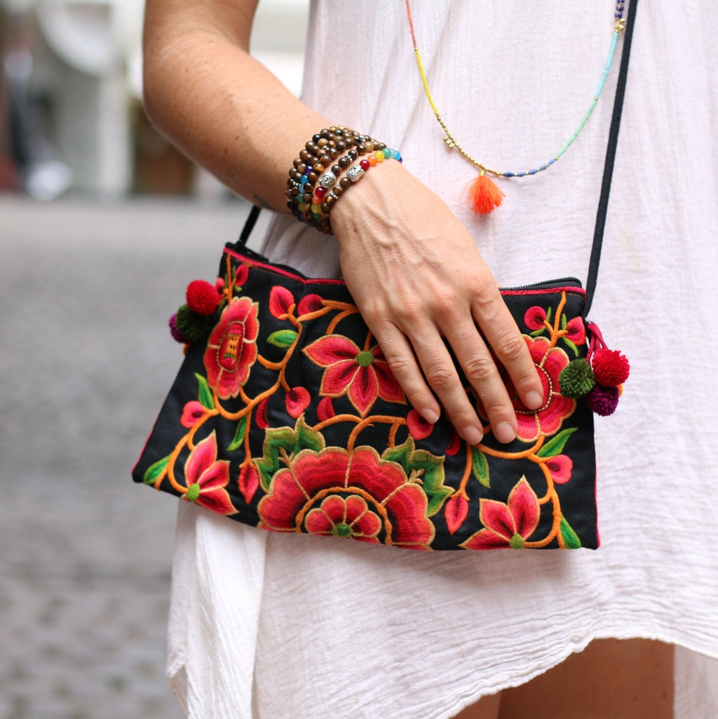 Crossbody Embroidered Hmong Floral Geometric Bag - Thailand Bags La Vie Bien Crossbody Embroidered Hmong Floral Geometric Bag - Thailand