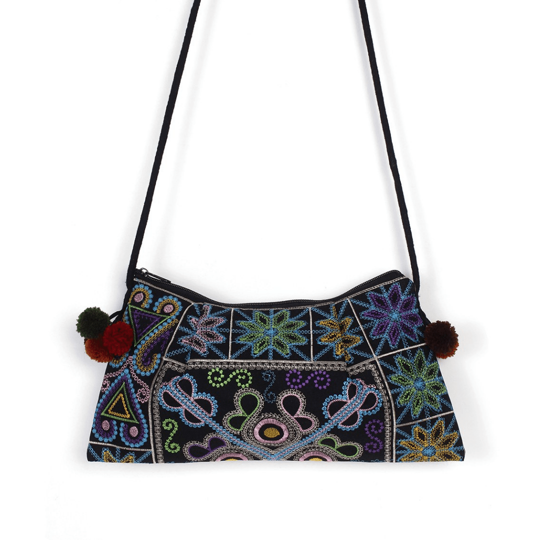 Crossbody Embroidered Hmong Floral Geometric Bag - Thailand Bags La Vie Bien Crossbody Embroidered Hmong Floral Geometric Bag - Thailand