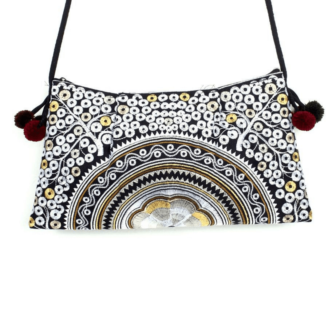 Crossbody Embroidered Hmong Floral Geometric Bag - Thailand Bags La Vie Bien Crossbody Embroidered Hmong Floral Geometric Bag - Thailand