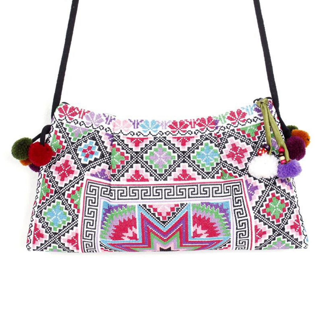 Crossbody Embroidered Hmong Floral Geometric Bag - Thailand Bags La Vie Bien Crossbody Embroidered Hmong Floral Geometric Bag - Thailand