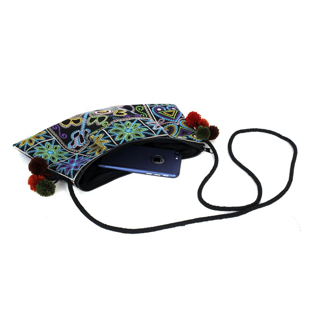 Crossbody Embroidered Hmong Floral Geometric Bag - Thailand Bags La Vie Bien Crossbody Embroidered Hmong Floral Geometric Bag - Thailand