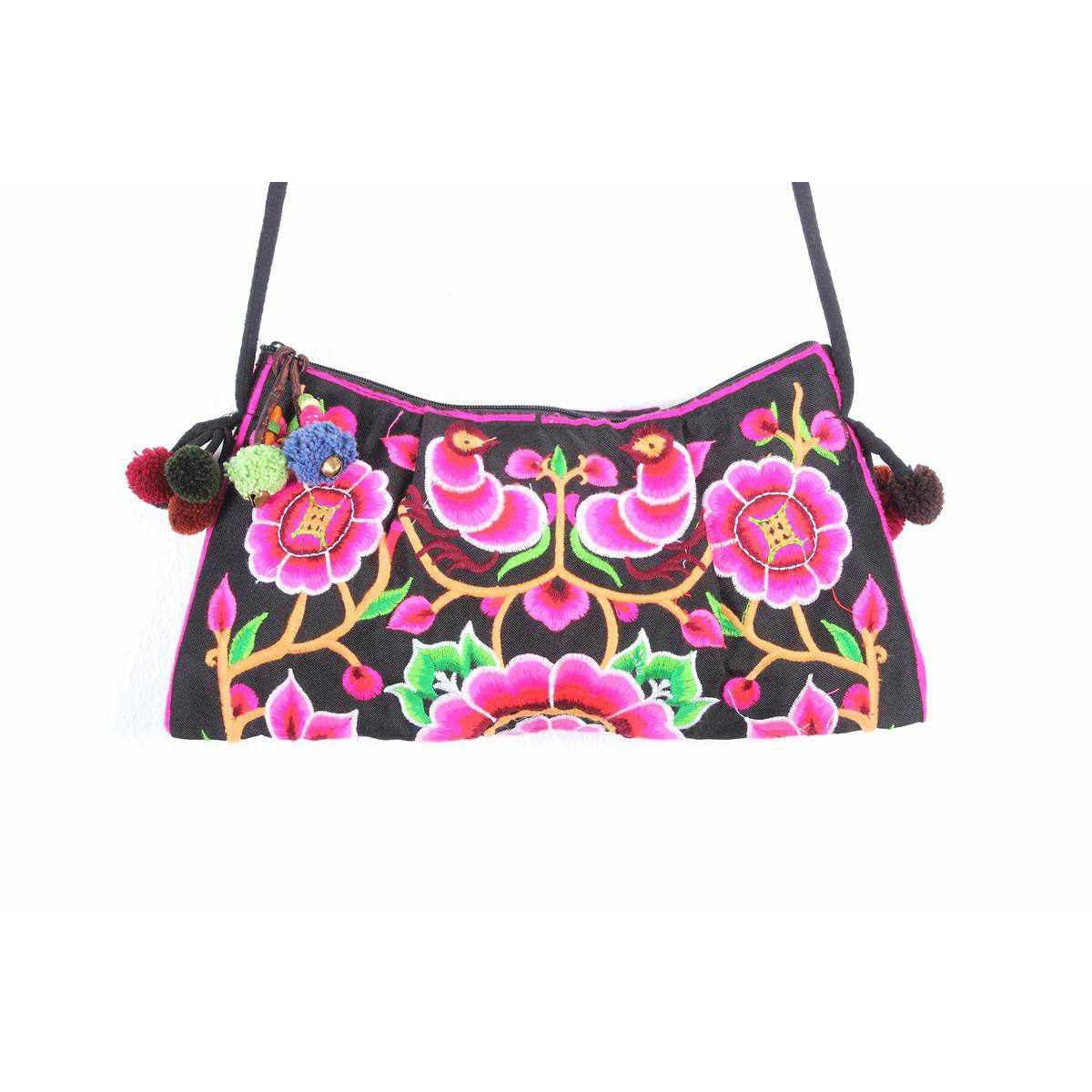 Crossbody Embroidered Hmong Floral Geometric Bag - Thailand Bags La Vie Bien Crossbody Embroidered Hmong Floral Geometric Bag - Thailand