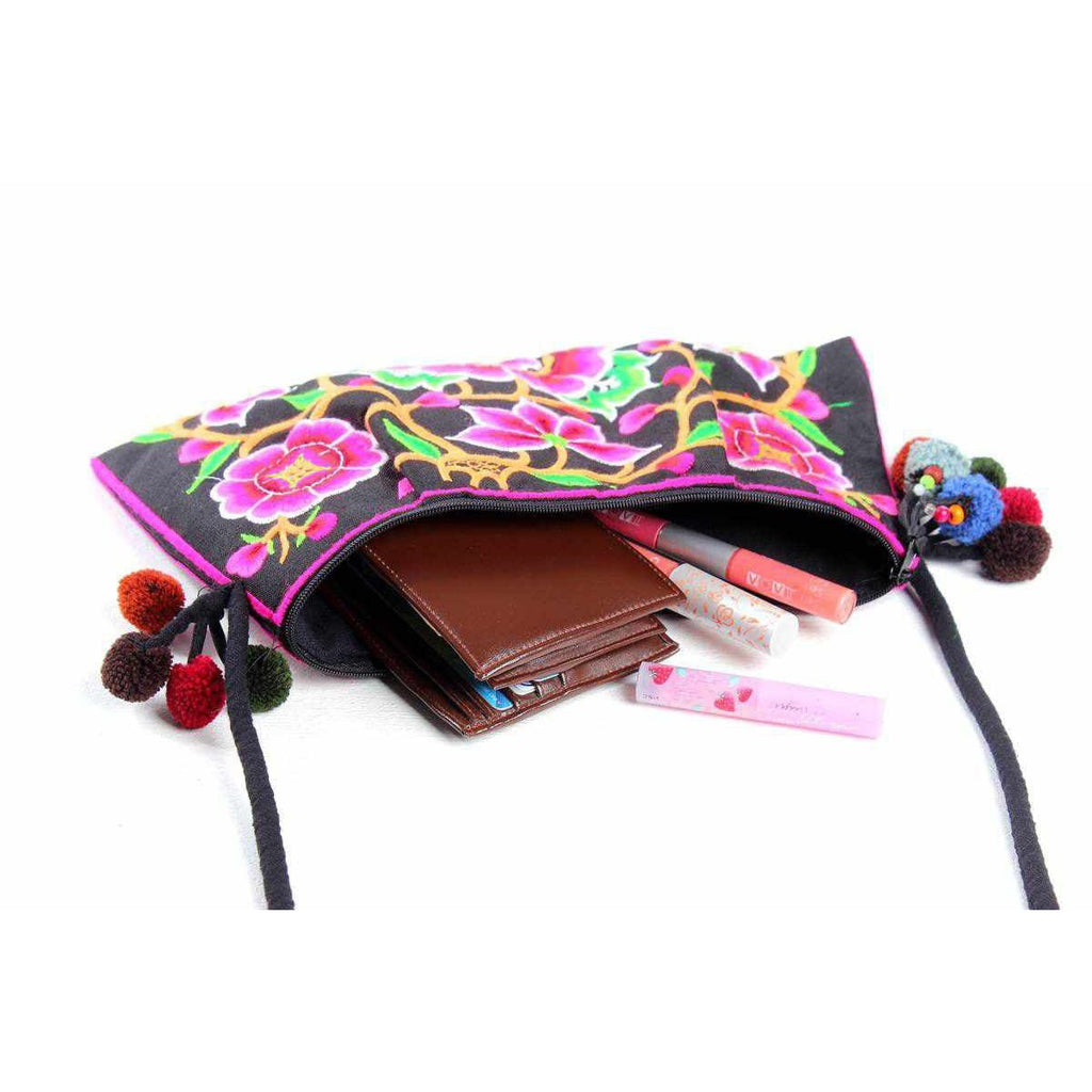 Crossbody Embroidered Hmong Floral Geometric Bag - Thailand Bags La Vie Bien Crossbody Embroidered Hmong Floral Geometric Bag - Thailand