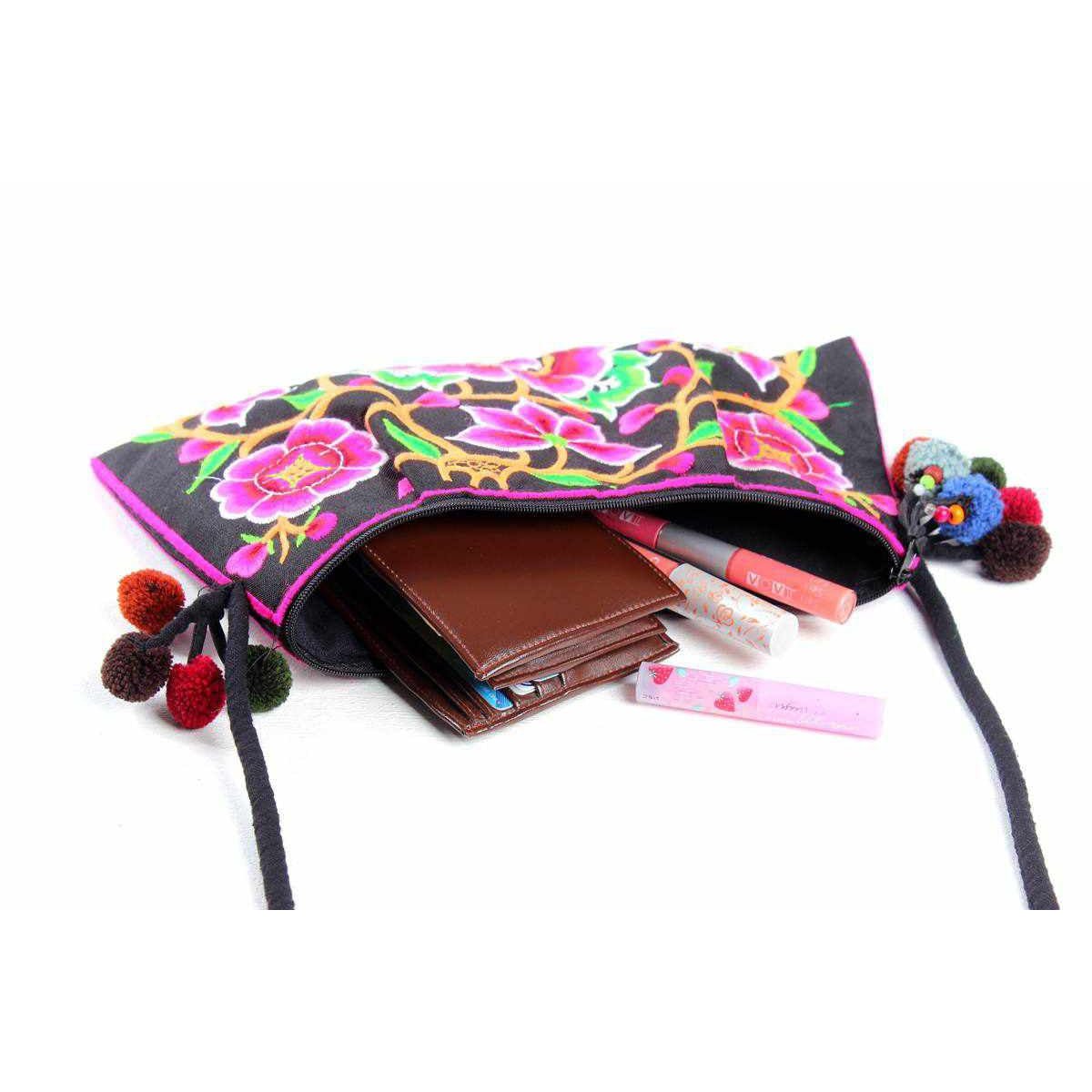 Crossbody Embroidered Hmong Floral Geometric Bag - Thailand Bags La Vie Bien Crossbody Embroidered Hmong Floral Geometric Bag - Thailand