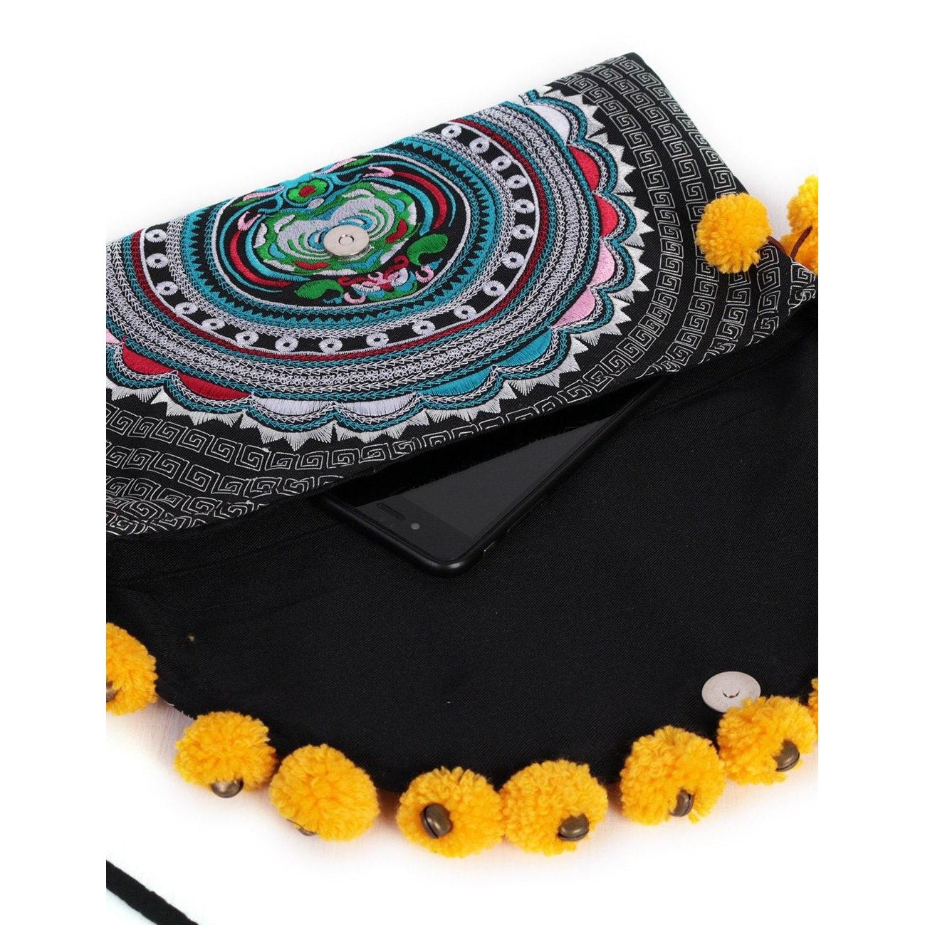 Crossbody Tribal Embroidered Pompom Artisan Made Bag - Thailand Bags La Vie Bien Crossbody Tribal Embroidered Pompom Artisan Made Bag - Thailand