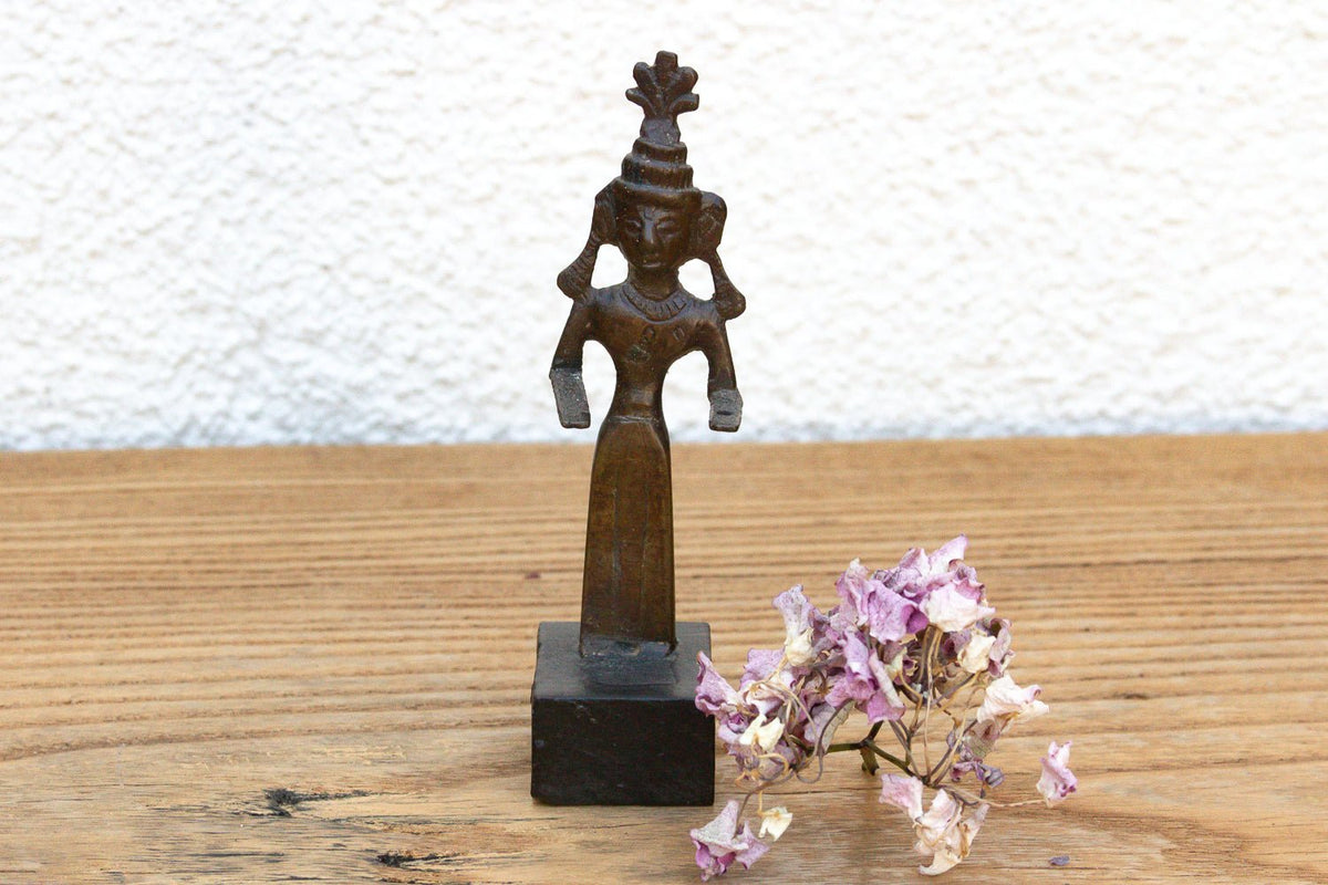 Crowned Tribal Miniature Bronze Female Figure Figurine La Vie Bien Crowned Tribal Miniature Bronze Female Figure
